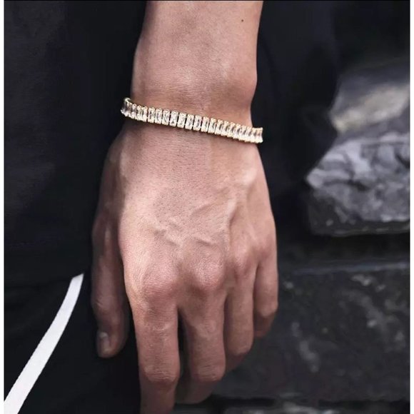 CZ Tennis Bracelet, Rectangular Diamond CZ Bracelet, Baguette Bracelet, Layering - Picture 6 of 8